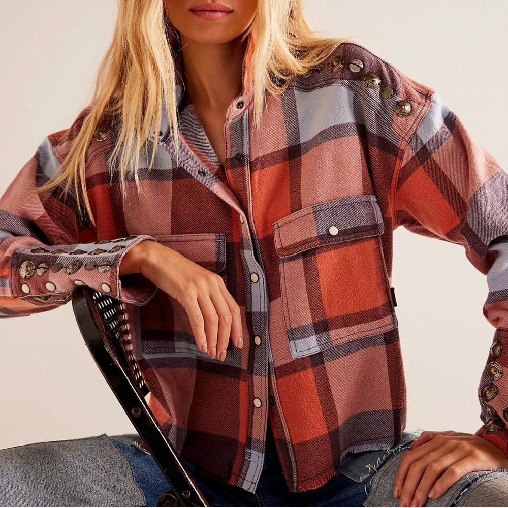 NWOT Free People We The Free Austin Plaid Buttondown- Sz Small -Gingersnap combo